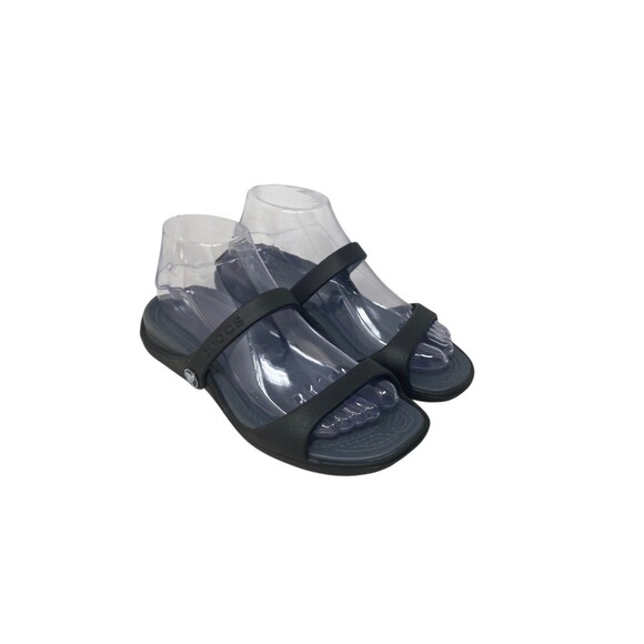 Crocs Slides Women's Size 7 Black Gray Slip On Sandals - Picture 3 of 9